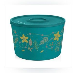 Tupperware Green floral serving bowl